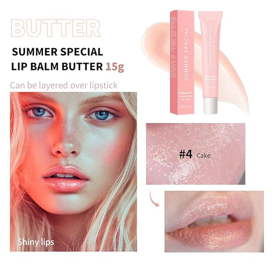 Summer Special Lip Butter Balm, Hydrating, Nourishing & Softening Lip Care with Natural Oils & Fruit Extracts, Long-Lasting Moisture, Non-Sticky Shine, Soften Dry Lips Lip Care (#4 Cake (glitter)