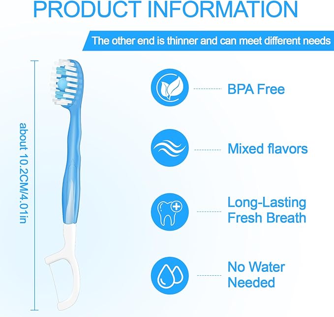 5 in 1 Mini Brushes Disposable Toothbrushes with Toothpaste + Tongue Scraper + Picks+Floss Travel Case Individually Wrapped Soft Travel Toothbursh Portable (Peppermint, 10)