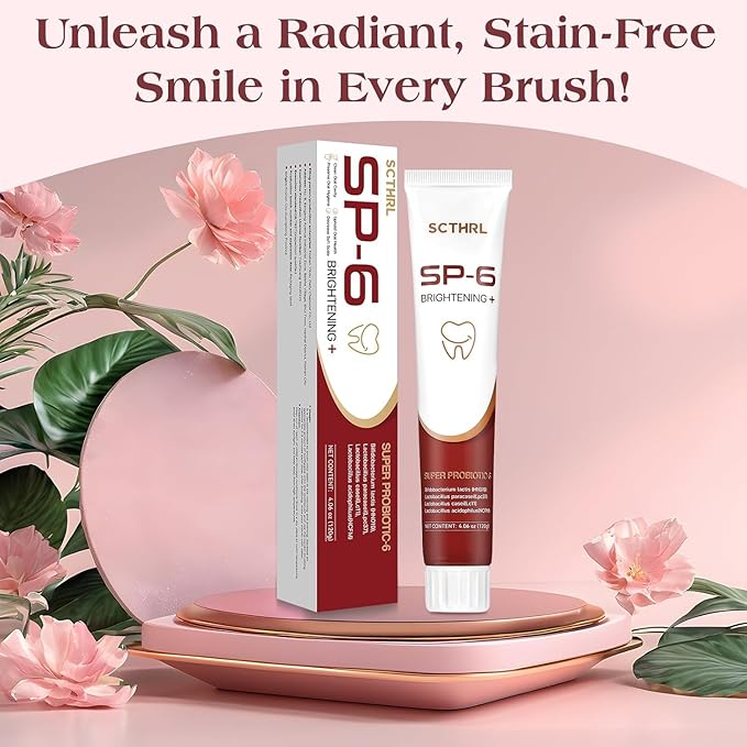 SP-6 Probiotic Whitening Fluoride Free Toothpaste, Upgraded Formula | Ultra Brightening | Gums & Enamel Repair | Mint Flavor | Dental Fresh | Removes Stain & Plaque | Sensitive Teeth Protection