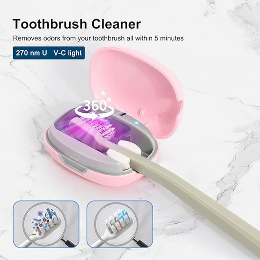 Toothbrush Holder, Toothbrush Cleaner Case, Portable USB Charging Toothbrush Cover with U V-C Light, Travel Toothbrush Holder (Pink)