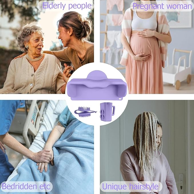 Hair Washing Station for Kids, Silicone Portable Shampoo Bowl and Elderly with Rinse Cup & Scalp Massager, Hair Washing Basin for Sink or Bathtub at Home with Neck Support Purple