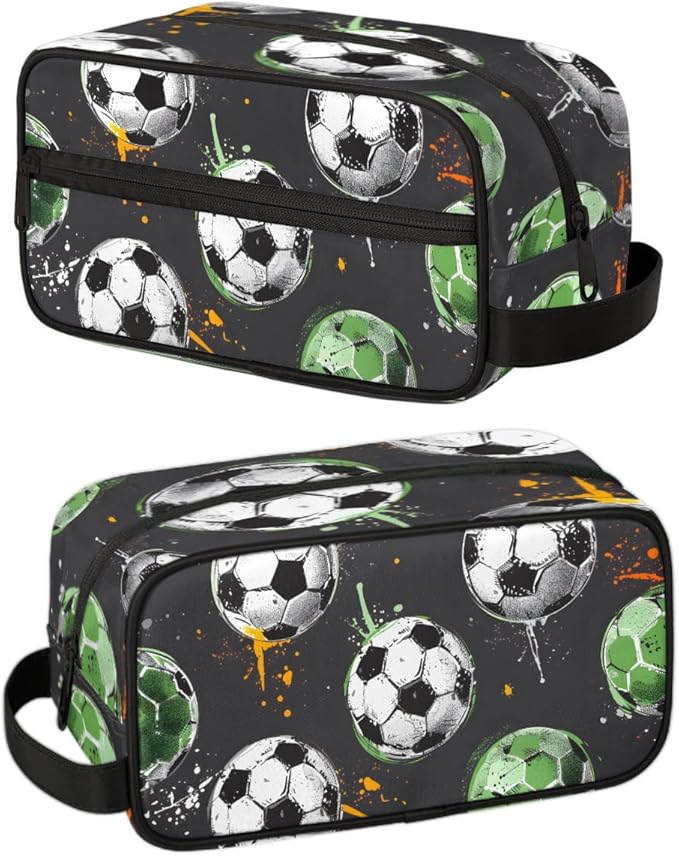 Soccer Ball Boys Travel Toiletry Bag Waterproof Wash Bag Shower Shaving Bag Cosmetic Organizer Makeup Bag Portable Toiletries Accessories for Women Men
