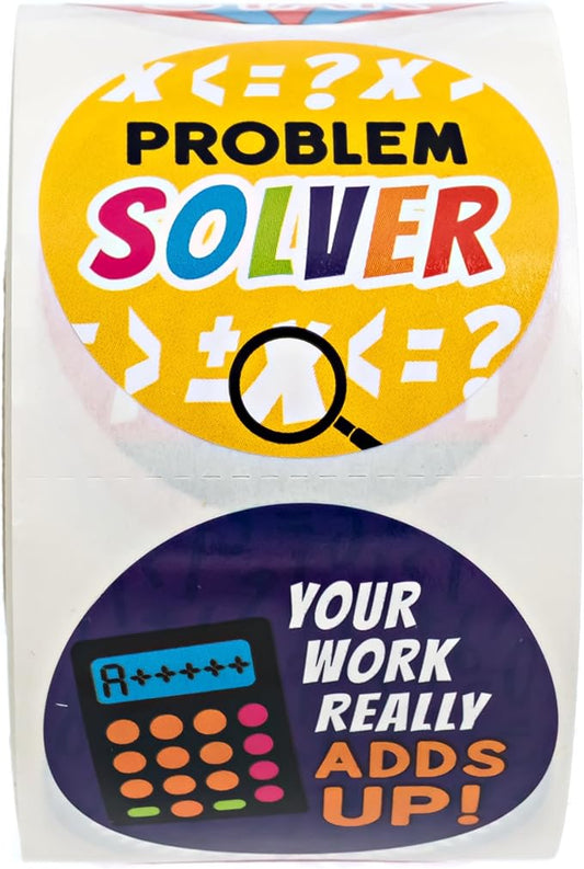 Math Inspired Reward Stickers / 500 Motivational Mathematics League Teacher Worksheet Rewards / 8 Alternating Encouraging Classroom Recognition Designs / 1.5" Elementary Student Award Labels