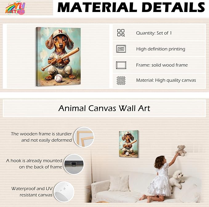 YOUHONG Animal Print Decor Animal Wall Art Dog Poster with Inner Wooden Frame - Lightweight, Sports Poster for Bedroom & Living Room Decoration Ready to Hang (12x15.7 Inches)