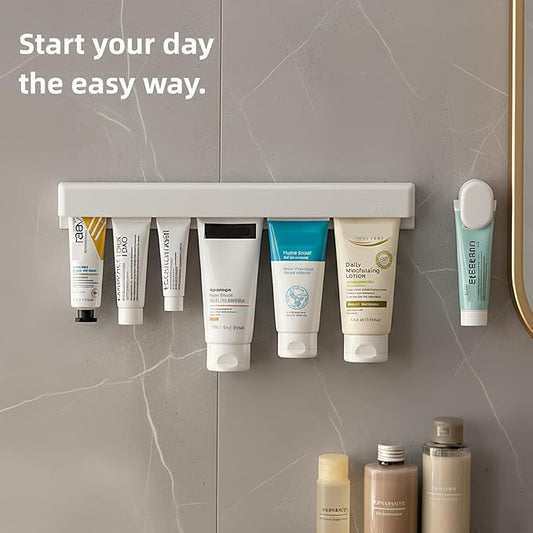 Toothpaste Holder Wall Mounted by JM.JEEMI, Face Cream Tubes Hanger,Tooth Paste Organizers Gripper with 3 Toothpaste Squeezers - White, Extra Large