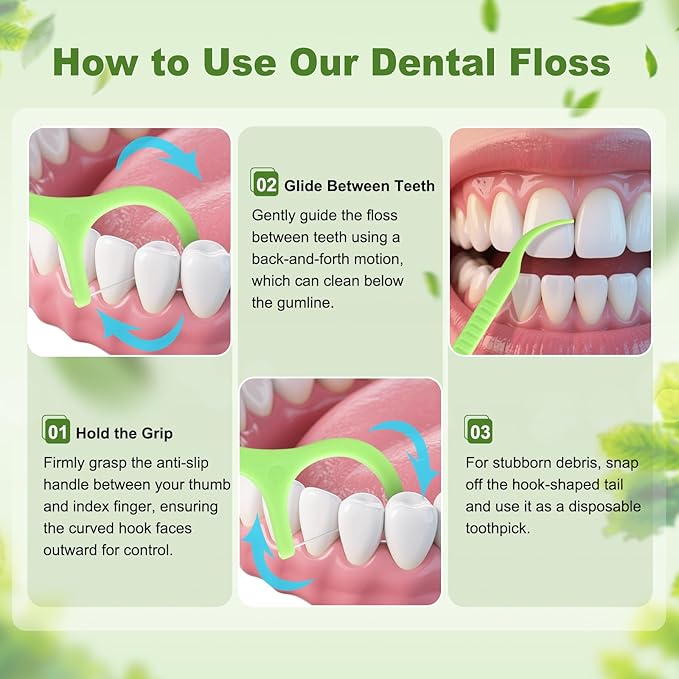 Bulk Floss Picks Dental Floss Sticks Bulk for Teeth, Floss Picks Dental Floss Picks Bulk for Family, Travel, Braces & Sensitive Teeth Dental Hygiene Essentials (500,Green)