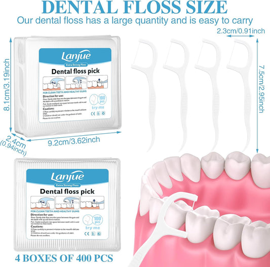 400 Count Dental Floss Picks, Travel Dental Flossers with 4 Portable Case Toothpicks Sticks Dental Tooth Picks Flosser Dental Floss Cleaner Dental Floss Sticks for Family Teeth Cleaning