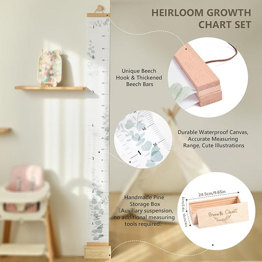 let's make Growth Chart for Wall 7 Ft Height Chart with Keepsake Box & Hook Waterproof Canvas Measure Wall Ruler Removable Neutral Nursery Wall Decor for Baby Kids Toddlers