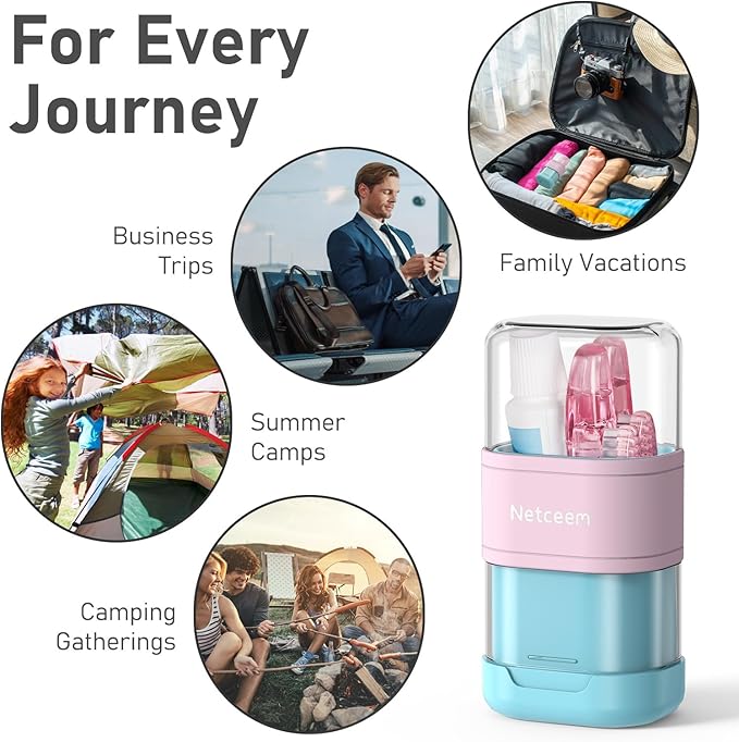 Toothbrush Travel Case Kit,Portable Folding Tooth Brush Holder and Toothpaste Cover Container with Mouthwash Cup, Oral Clean Tools Organizer for Traveling, Bathroom, Camping, Business Trip(1Pack)