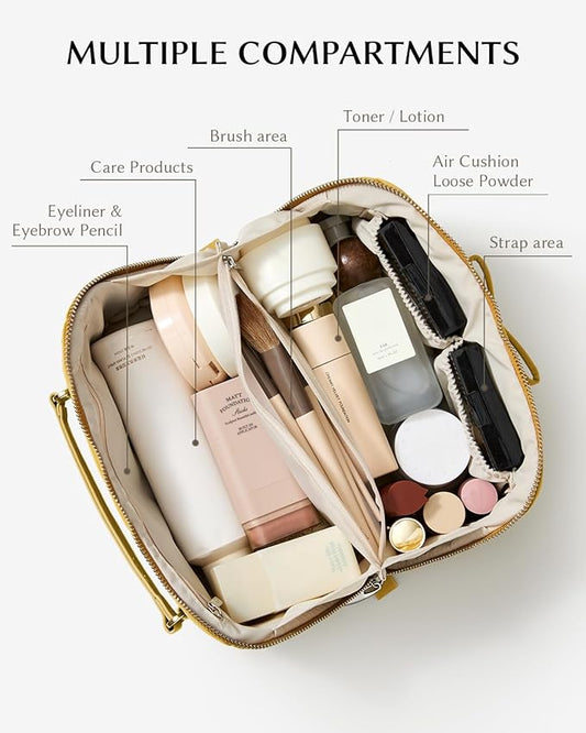 EACHY Travel Makeup Bag,Large Capacity Cosmetic Bags for Women,Waterproof Portable Pouch Open Flat Toiletry Bag Pattern Makeup Bag