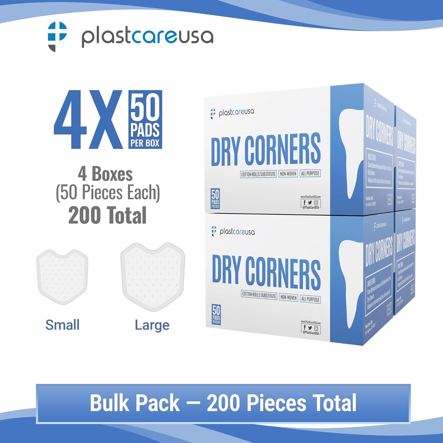 200 Dental Dry Corners, Disposable Saliva Control & Cheek Protection Pads Super Absorbent Non-Woven Padding (Cotton Roll Alternative) (Large)