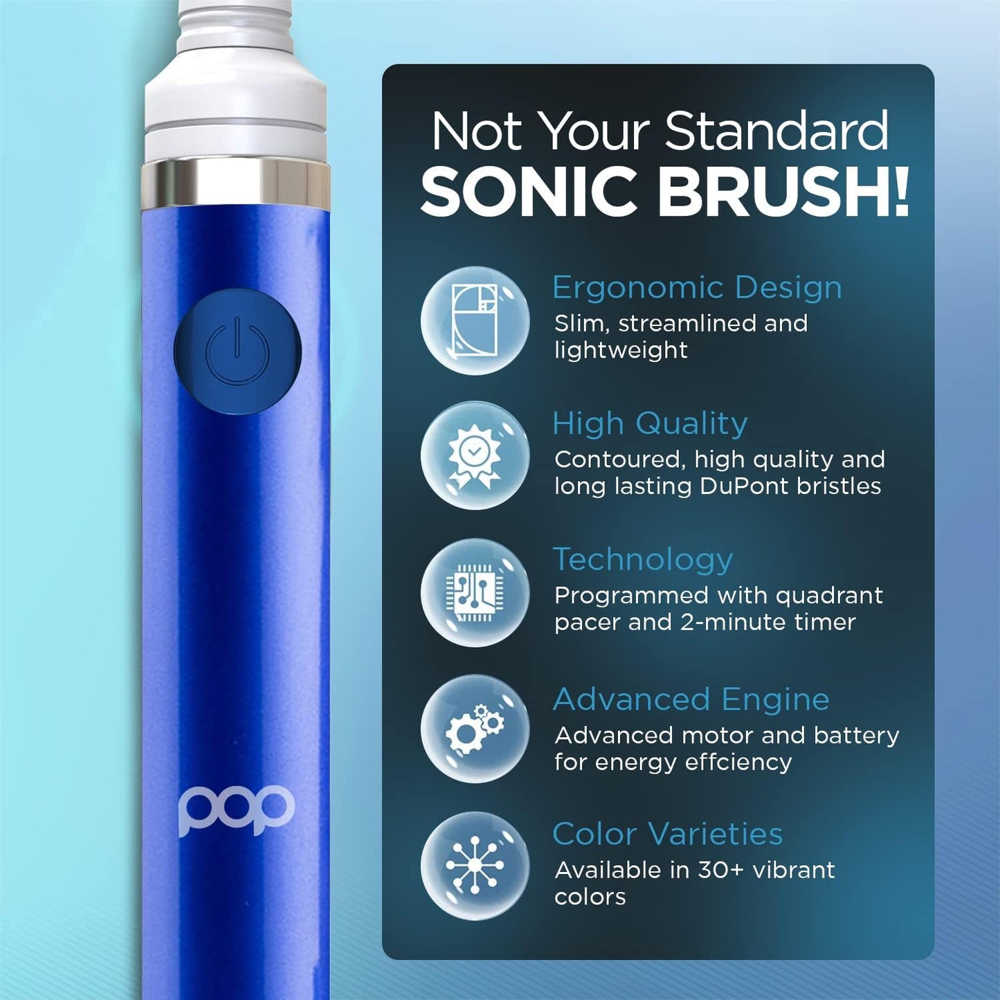Pop Sonic Electric Toothbrush (Royal Blue) - Travel Toothbrushes w/AAA Battery | Kids Electric Toothbrushes with 2 Speed & 15,000-30,000 Strokes/Minute, Dupont Nylon Bristles