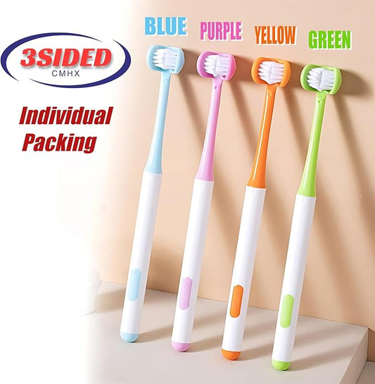 3 Sided Autism Toothbrush Three Bristles for Special Needs Adult Soft Bristles Soft and Gentle for Complete Tooth and Gum Care (Green 1PCS)