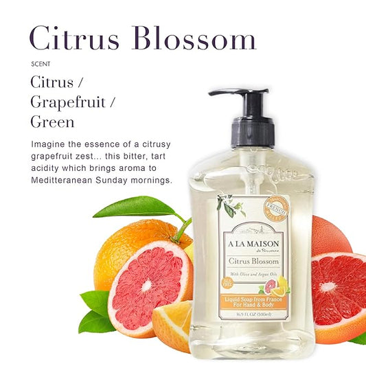 A LA MAISON French Liquid Hand Soap, Citrus Blossom - Natural Hand Wash Made with Essential Oils - Biodegradable, Plant-Based, Vegan, Cruelty-Free, Alcohol & Paraben Free (16.9 oz, 3 Pack)