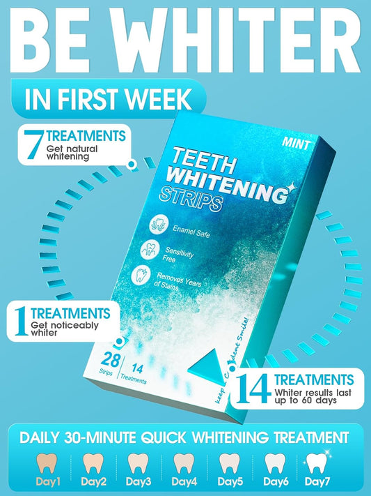 Oralfree Natural Teeth Whitening Strips - Sensitive Teeth Whitener - Enamel Safe Teeth Whitening Kit with Hydrogen Peroxide for Coffee, Wine, Tobacco, and Other Stains, 28 Strips (14 Treatment), Mint