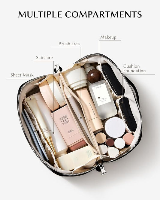 EACHY Travel Makeup Bag,Large Capacity Cosmetic Bags for Women,Waterproof Portable Pouch Open Flat Toiletry Bag Pattern Makeup Bag