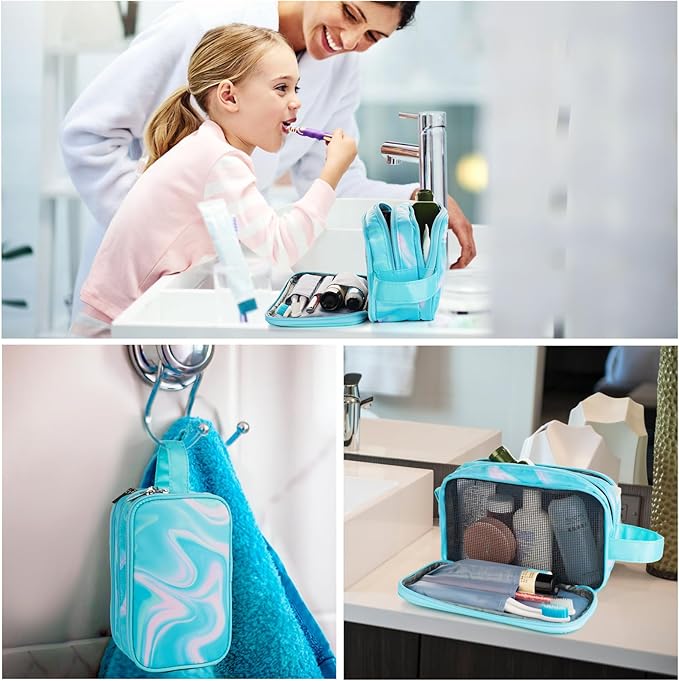 Teal Toiletry Bag for Girls, Travel Toiletry Bag for Teen Girls Cosmetic Bag Makeup Bag Waterproof Hanging Wash Bag Kids Toiletries, Green