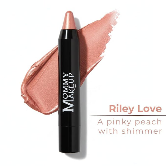 Mommy Makeup Triple Sticks Lipstick, Cream Blush & Teatment All-In-One with Shea & Cocoa Butter - Soft & Creamy Moisturizing Lip Crayon For Lips & Cheeks (Riley Love)
