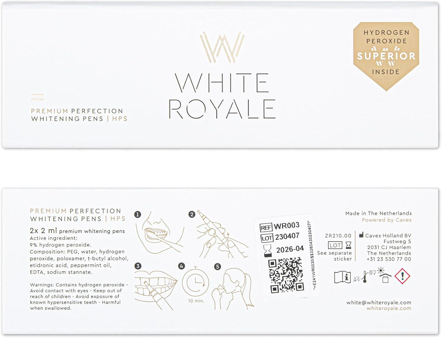 White Royale Premium Teeth Whitening Gel Pens with 9% Hydrogen Peroxide Superior Formula, Two 2ml Pens
