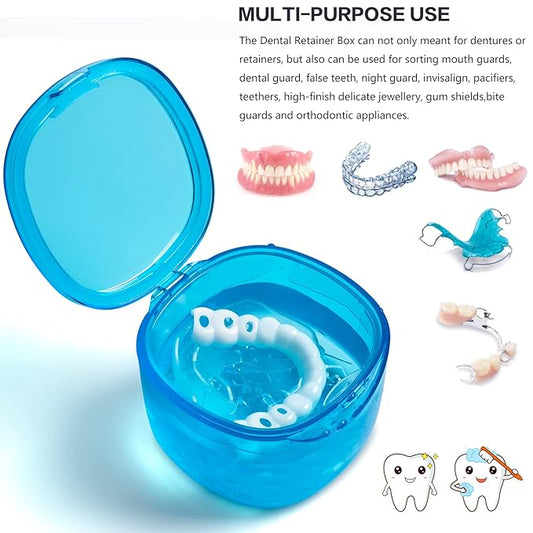 No-Leak Denture Bath Case, Retainer Cleaning Box, Clear Braces, Mouth Guard, Night Guard and Retainer (transparent blue)