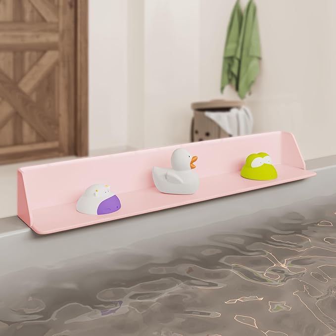 Original Little Splasher PlayPad, Bathtub Splash Guard Play Shelf - Toy Tray Caddy Holder Storage - Suction Cups Attach to Bath Tub - No Mess Water Spill in Bathroom for Toddlers Kids Baby (Pink)