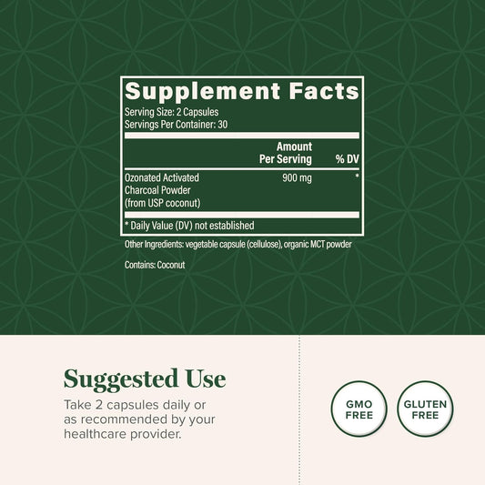 Global Healing Center - Ozonated Activated Charcoal Powder - Advanced Digestive Detox That Adsorbs Internal Unwanted Compounds - Helps Relieve Occasional Gas Discomfort - 60 Activated Charcoal Pills