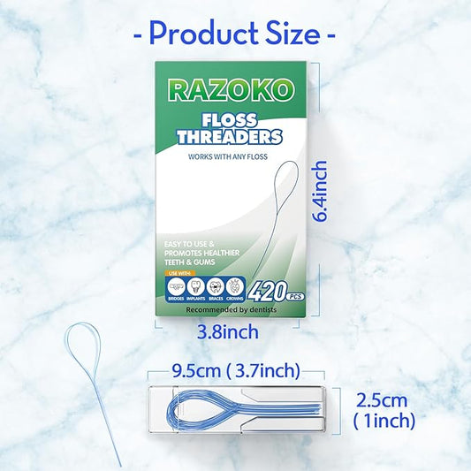 RAZOKO Floss Threaders | Dental Floss Threaders for Braces, Bridges, and Implants |420PCS (Pack of 6)