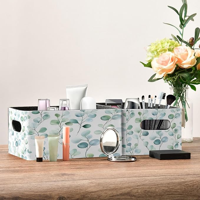 Kcldeci Flower Green Leaves Storage Bins Baskets for Organizing 2Pack, Sturdy Storage Basket Foldable Storage Baskets for Shelves Closet Nursery Toy