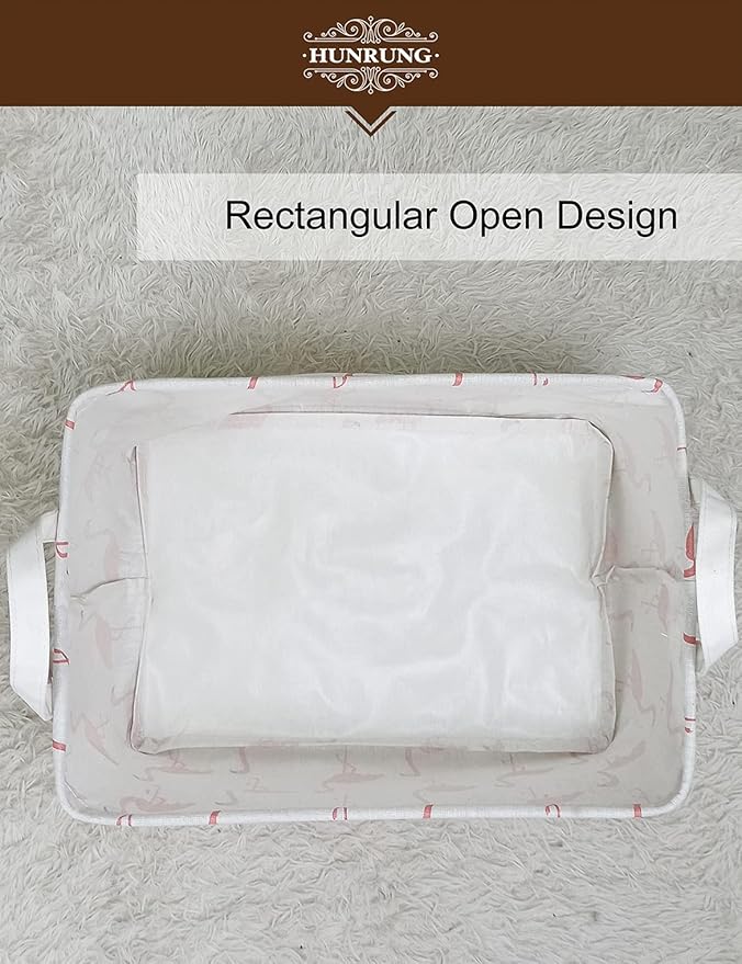 HUNRUNG Rectangle Storage Basket Cute Canvas Organizer Bin for Pet/Children Toys, Books, Clothes Perfect for Rooms/Playroom(Rectangle Flamingo)
