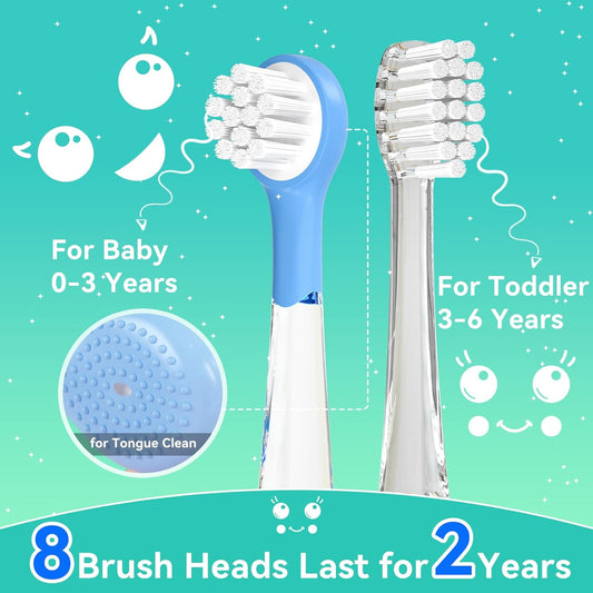 SEAGO Kids Electric Toothbrushes Rechargeable, Toddler Electric Toothbrush with Magnetic Charging, LED Observing Light, 8 Toothbrush Heads for Ages 2-4-6 Boys Girls (Navy Blue)