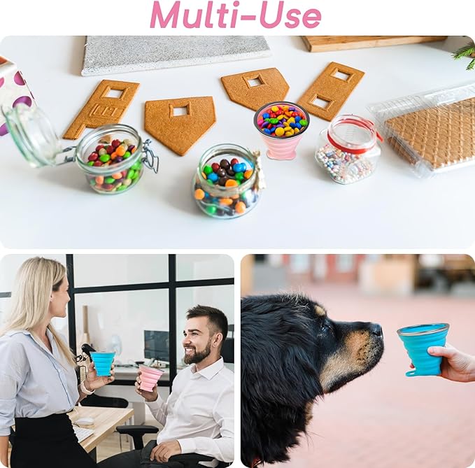 Silicone Collapsible Cup with Lid – Portable Collapsible Travel Cup for Hot and Cold Drinks – Leakproof Collapsible Cups for Camping, Hiking, Office (2 Pack)