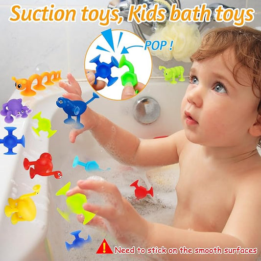 32 PCS Toddler Suction Cup Bath Toys Kids Bath Toy Birthday Party Favor Goody Bag Stuffer Carnival Bulk Prize Filler for Boys Girls Fidget Window Water Table Toy with Eggshell Storage