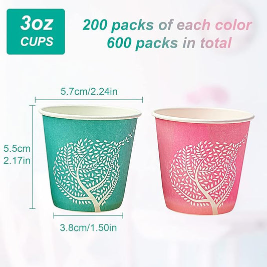 LITOPAK 600 Pack 3 oz Disposable Bathroom Cups, Colorful Small Disposable Paper Cups for Parties, Picnics, Barbecues, Travel and Events