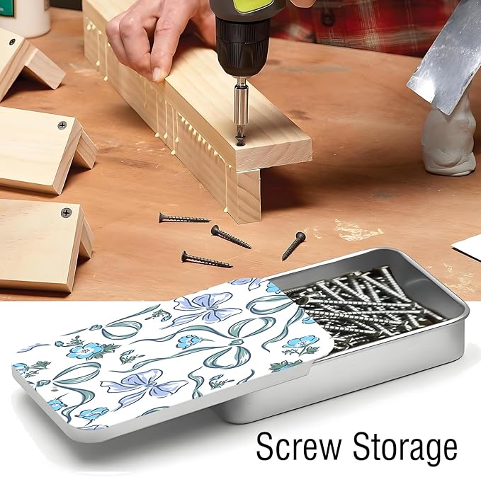 Portable Dental Floss Case, Refillable Cute Travel Floss Dispenser for Men & Women, Pocket Travel Floss Picks Case for Purse, Backpack, Bag Blue Floral Bows