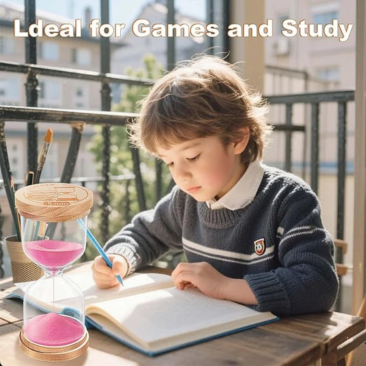 5 Minute Sand Timer, Wooden Hourglass Hour Glass Timer, Small Pink Sand Clock, Mini Sand Watch 5 Min for Kids, Toothbrush, Classroom, Games (Pink)