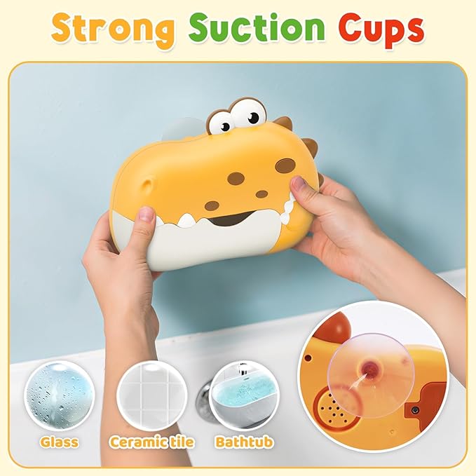 Baby Bath Toys, Rechargeable Dinosaur Bath Bubble Machine with Music, Bathtime Bathtub Toys for Toddlers Christmas Birthday Gifts, Bubble Maker Toys for Kids Ages 1-3 4-8 Baby Gifts (Yellow)