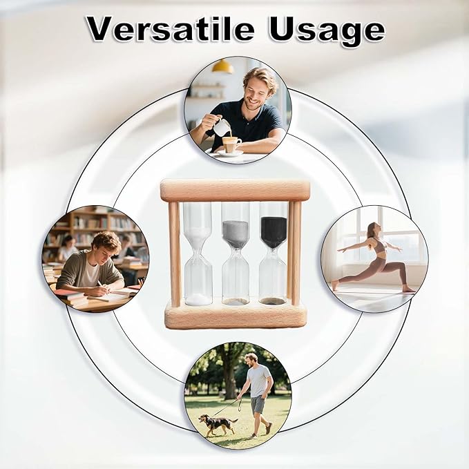 Tea 1-3-5 Minute Sand Timer Hourglass, Small Wooden Frame Blue Sand Clock, Colorful Sand Watch, Reloj De Arena, Unique Hour Glass Sandglass for Kids, Classroom, Home, Desk Decoration