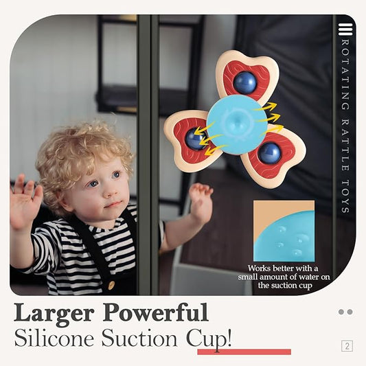 ALASOU 3PCS Suction Cup Spinner Toys for 1 Year Old Boy Girl|Spinning Top Infant Sensory Toys for Toddlers|1 2 Year Old Boy Christmas Birthday Gift|Baby Bath Toy Stocking Stuffers for Kids Ages 1-3