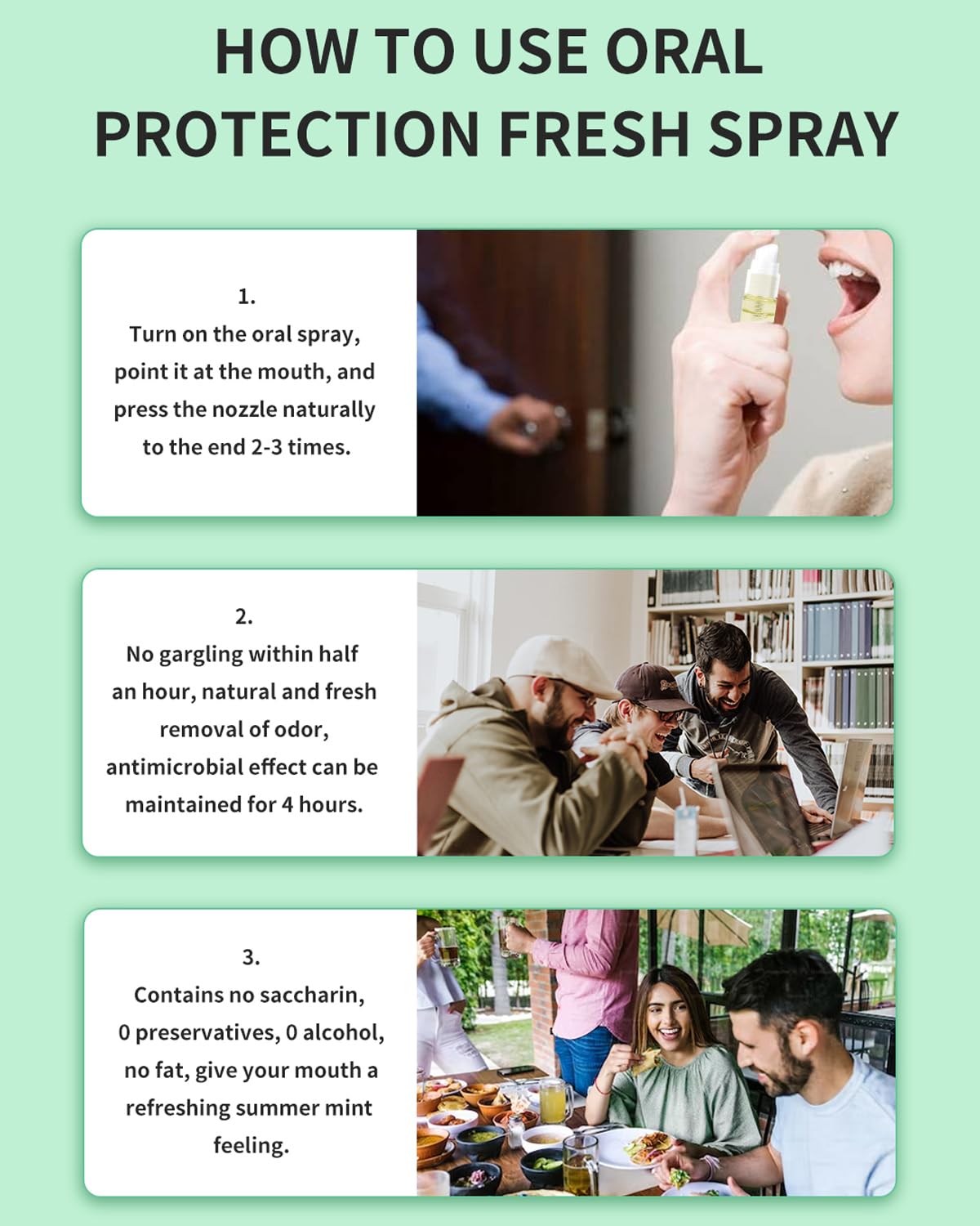 3 Count Mint Breath Spray Mouth Spray Oral Care Breath Freshener for All Ages 0.33OZ (10ML) Mint Lemon Flavor