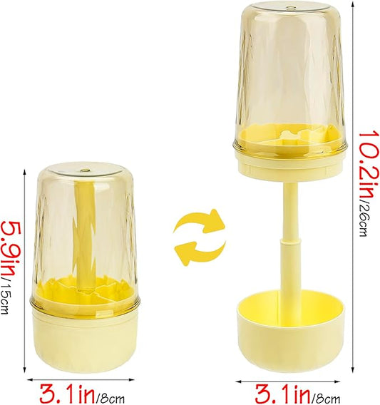 Toothbrush Holder Stand with Cup/Cover, Adjustable Height Toothbrush Organizer with 3 Slots, Portable for Bathroom, Travel, Camping (Yellow)