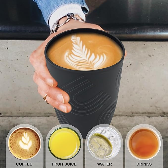 Wrova Wheat Straw Cups 16oz Tumbler Set of 8 with Etched Pattern - Alternative Plastic Cups Dishwasher Safe - Plastic Drinking Cups Unbreakable for Kids - Black to Grey