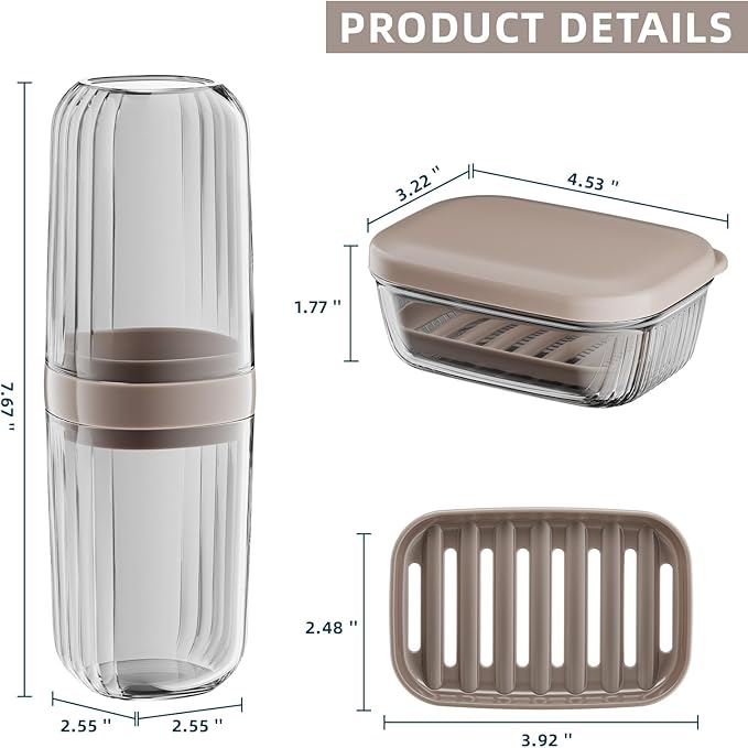 VITVITI Travel Soap Case Container, Portable Toothbrush Travel Case Dish Tray, 7.88 Inch Toothpaste Traveling Toothbrush Holder Set with Cover for Trip/Bathroom/Camping, Dark Coffee Color