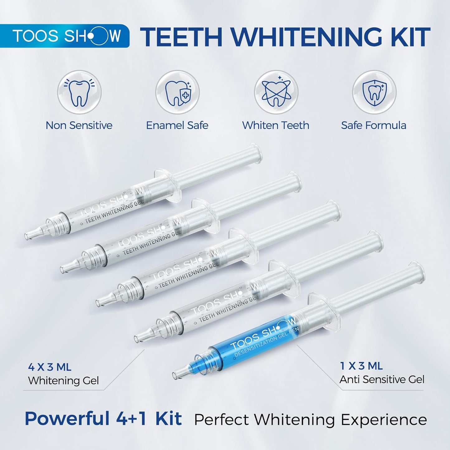 5 x Teeth Whitening Gel (4+1 Desensitizing Gel), No Sensitivity Teeth Whitening Gel Kit, Effective Teeth Whitener, Travel-Friendly Tooth Whitening Pen, Carbamide Peroxide Tooth Bleaching