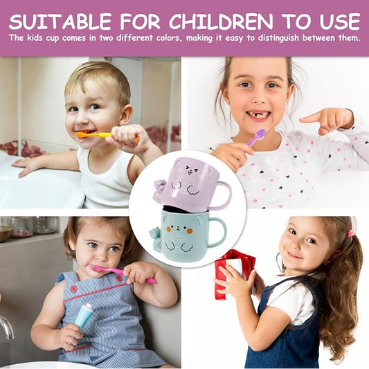 Cartoon Bathroom Tumbler Cups for Kids, 2pcs Tooth Brush Cups Plastic Toothbrush Holders Reusable Water Mugs