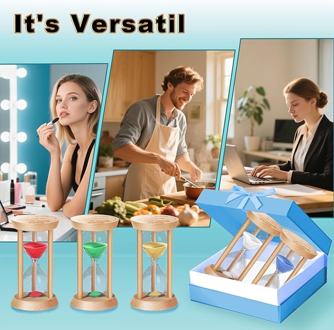 Sand Hourglass Timer, 1/2/3/5/10 Minutes Wooden Sand Clock, Colorful Hour Glass Reloj De Arena, Small Sandglass Timer for Classroom, Home Decorative, Games (5 pcs)