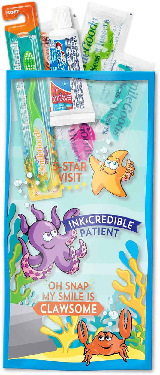 Practicon SmileGoods Dental Hygiene Kit, Makes 72 Dental Care Giveaways with Toothbrush, Toothpaste, Flossers and Bag (FlosSeas)