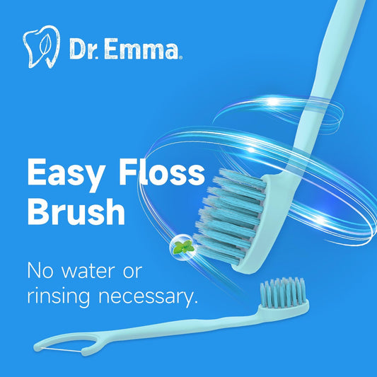 Dr. Emma Mini Brush Disposable Toothbrushes with Floss, Travel Mint Toothbrush for On-The-Go Use, 24 Packs Individually Wrapped Small Portable Toothbrush, Blue