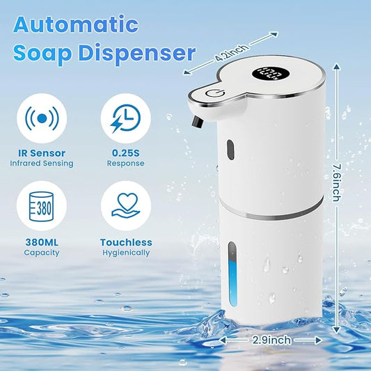2 Pack Automatic Soap Dispenser, Touchless Liquid & Foaming Soap Dispensers, USB Rechargeable, 6-Level Adjustable Volume Control, 12.8oz/380ml, Wall Mount for Kitchen, Bathroom, Hotel, Easy for Kids