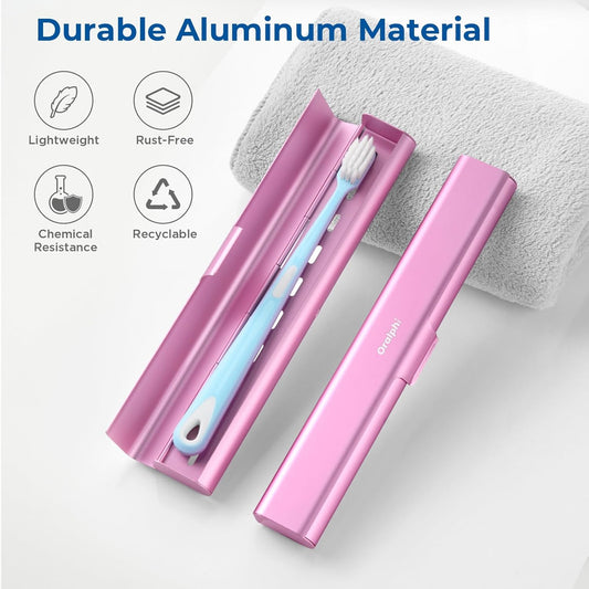 Aluminum Toothbrush Travel Case, Portable Travel Toothbrush Holder, Durable Manual Toothbrush Box Container for Traveling, Bathroom, Camping, Business Trip-Pink