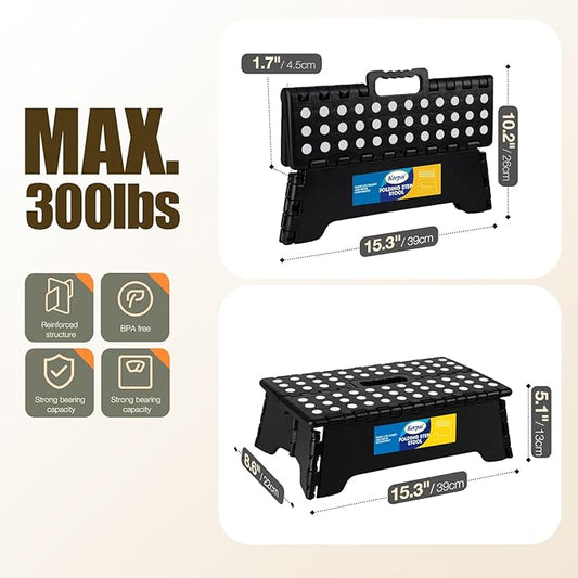 Korpai 5" Folding Step Stool for Adults and Kids 15-Inch Extra Wide Stool Holds Up to 300 lbs,Non-Slip Folding Stools with Handle,Compact Plastic Foldable Step Stool for Bathroom,Kitchen,ect